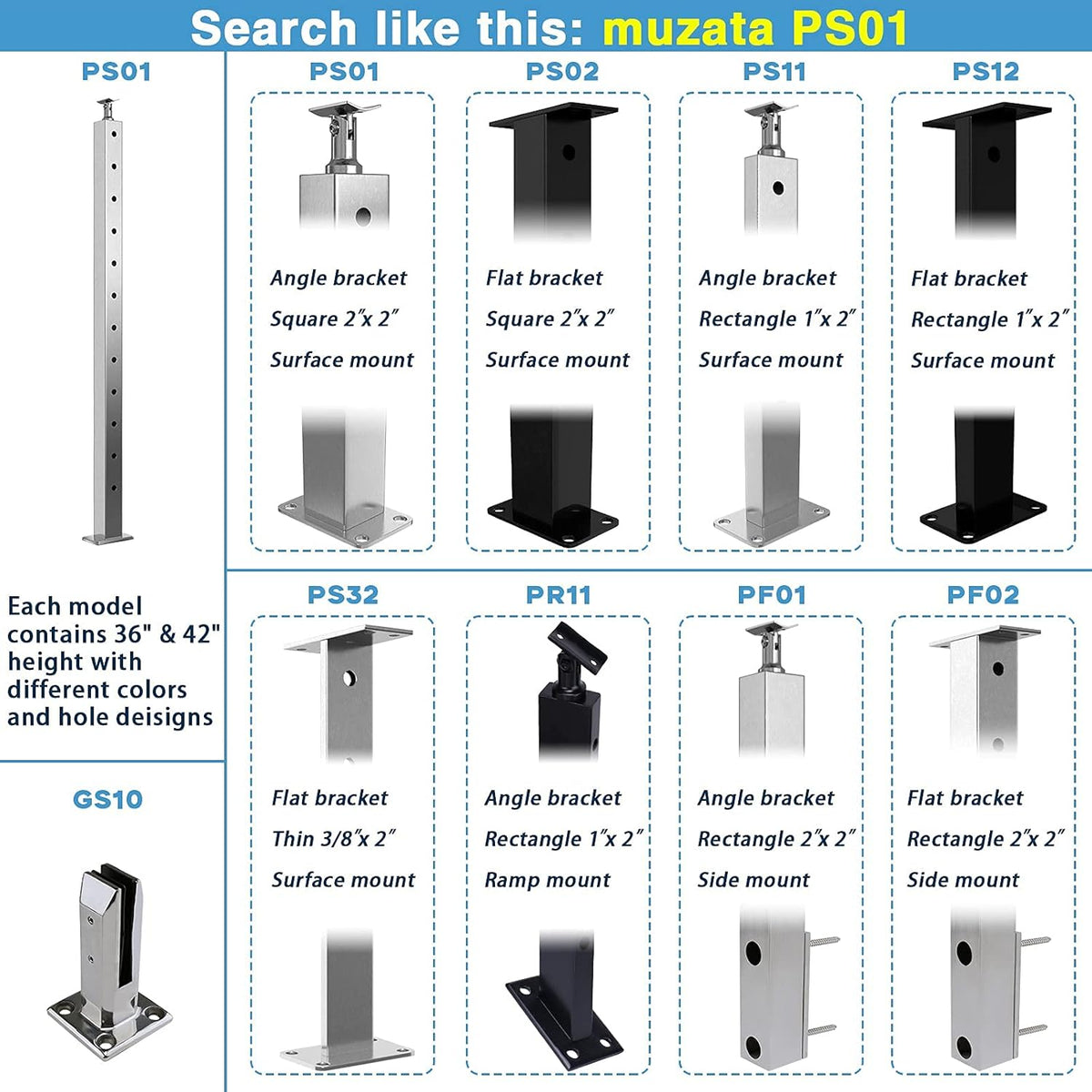 4pack Stainless Steel Brushed Cable Railing Post W2100