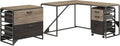 Rustic Gray L Shaped Industrial Desk with File Cabinets P16344