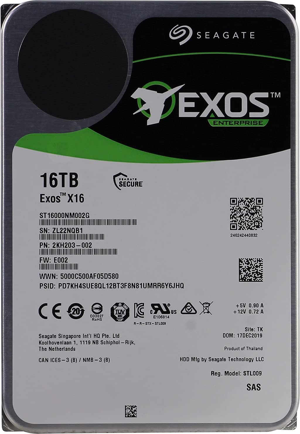 16TB Enterprise HDD 7200 RPM 256MB Cache 12 Gb/s SAS 3.5 Form Factor Internal Hard Drive L591