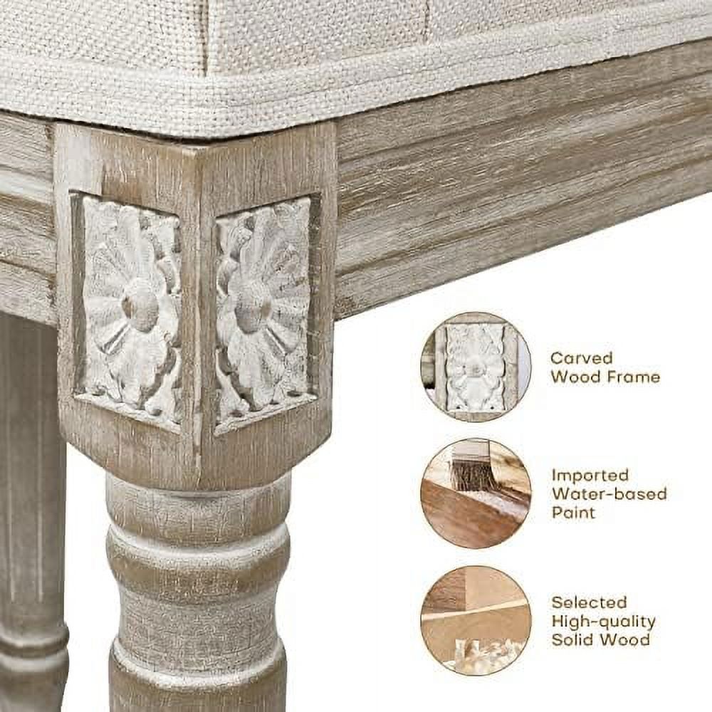 Vintage Upholstered Tufted Ottoman Stool with Linen Padding and Solid Wood Leg L8658