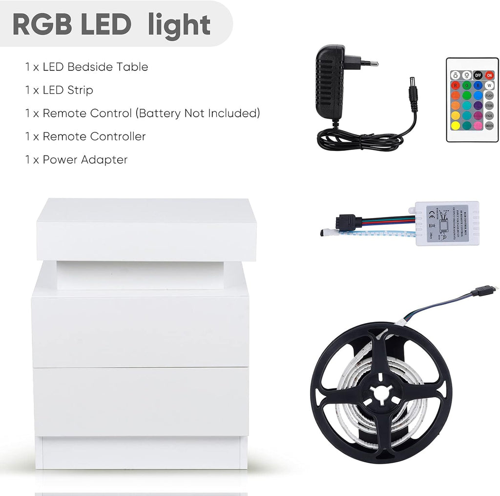 White 2 Drawer LED Nightstand J12779