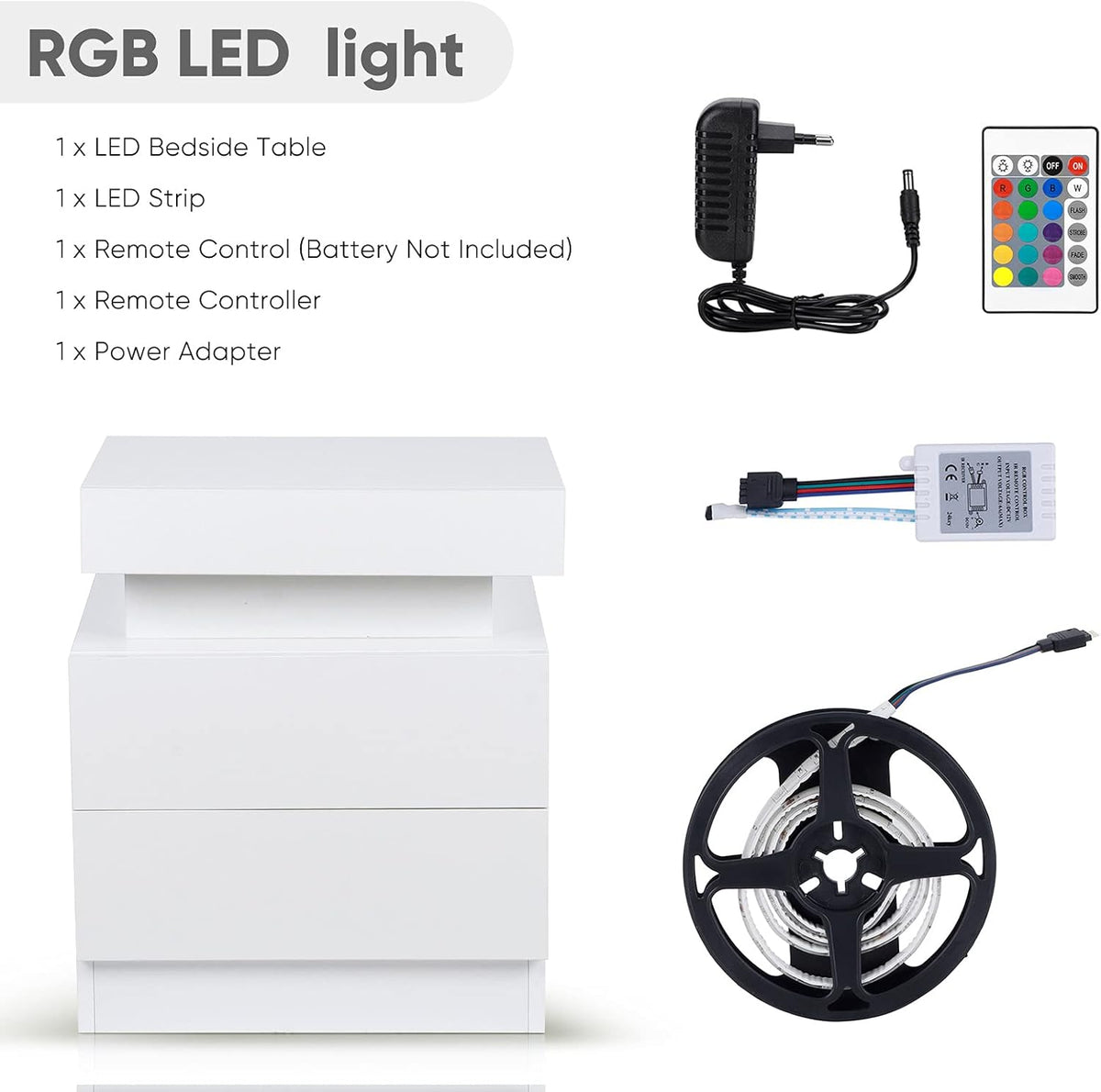 White 2 Drawer LED Nightstand J12779