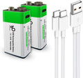 2-Pack 650mAh Rechargeable 9V Lithium Ion Battery with Type C Port V82736