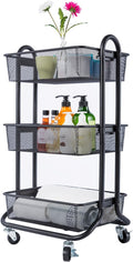Black 3-Tier Rolling Utility Cart with Metal Mesh Baskets Z592