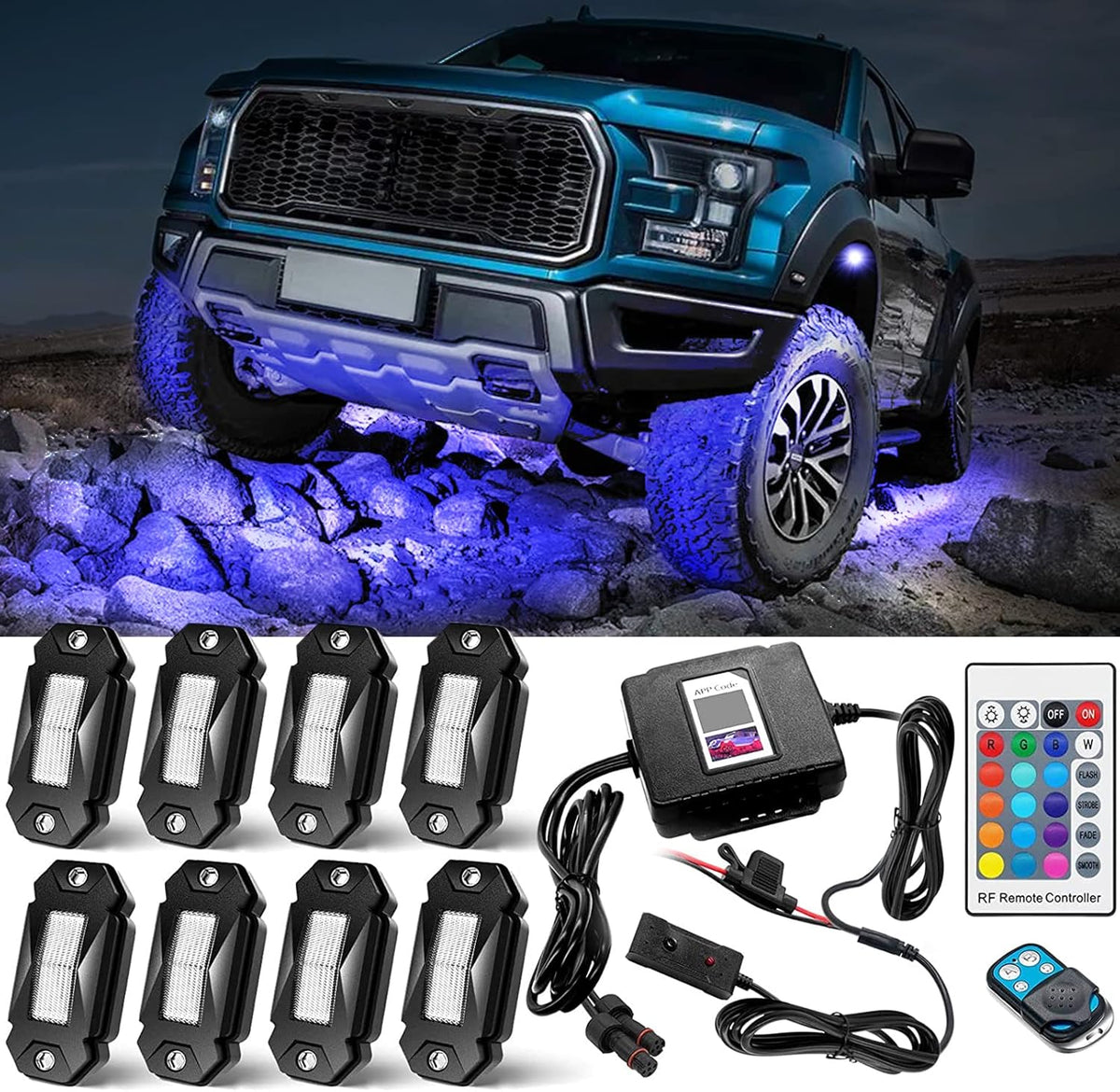 8 Pods LED Rock Light with 4 Color and IP68 Waterproof A162968