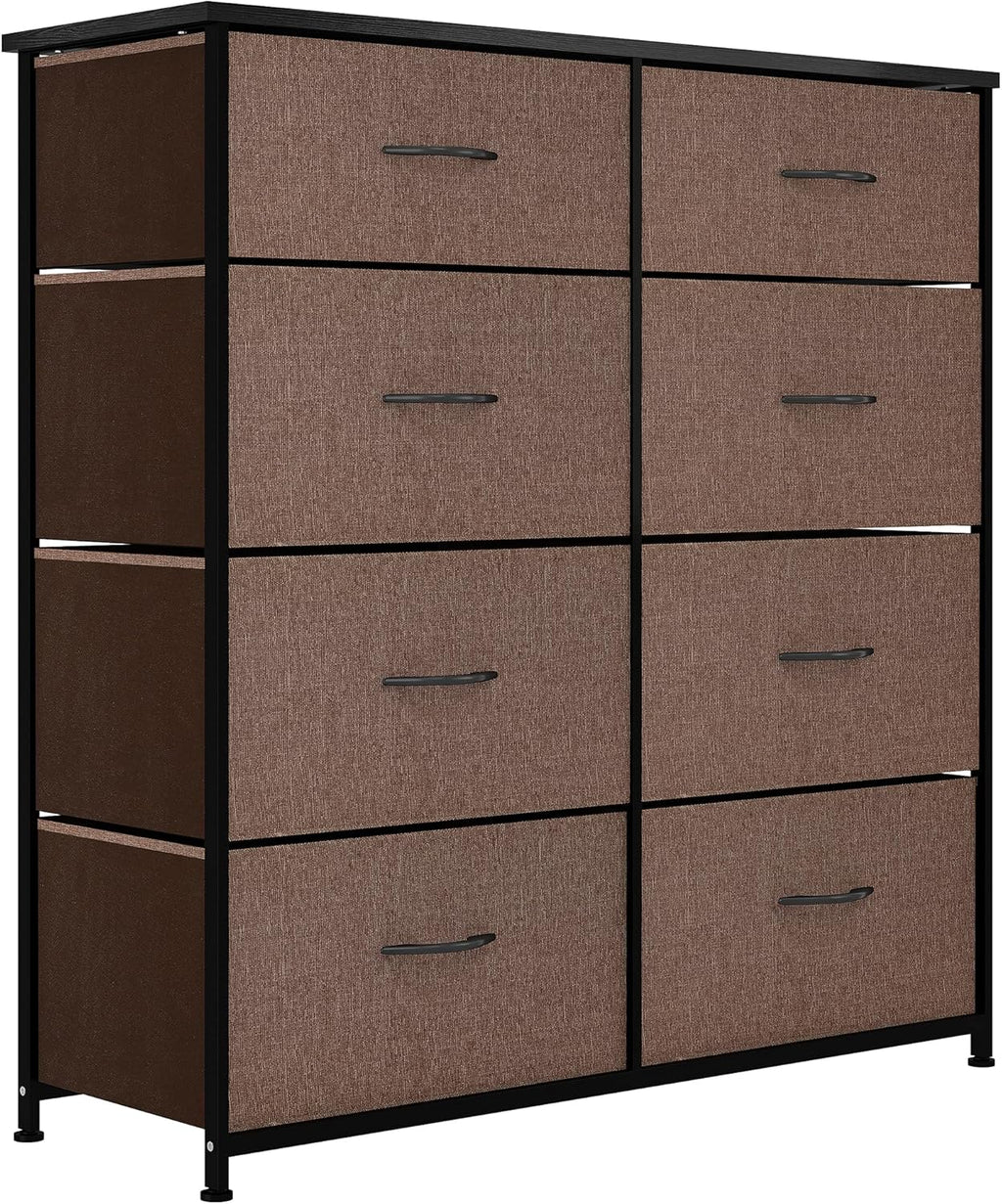 Charcoal 8 Drawer Fabric Dresser with Steel Frame and Wooden Top D181