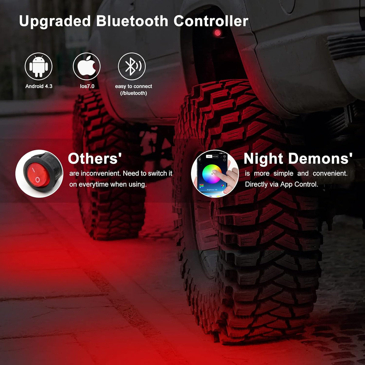RGB LED Rock Lights 4 Pods Car Neon Underglow Kit Wheel Well Light Multicolor Waterproof Pack of 2 T84414