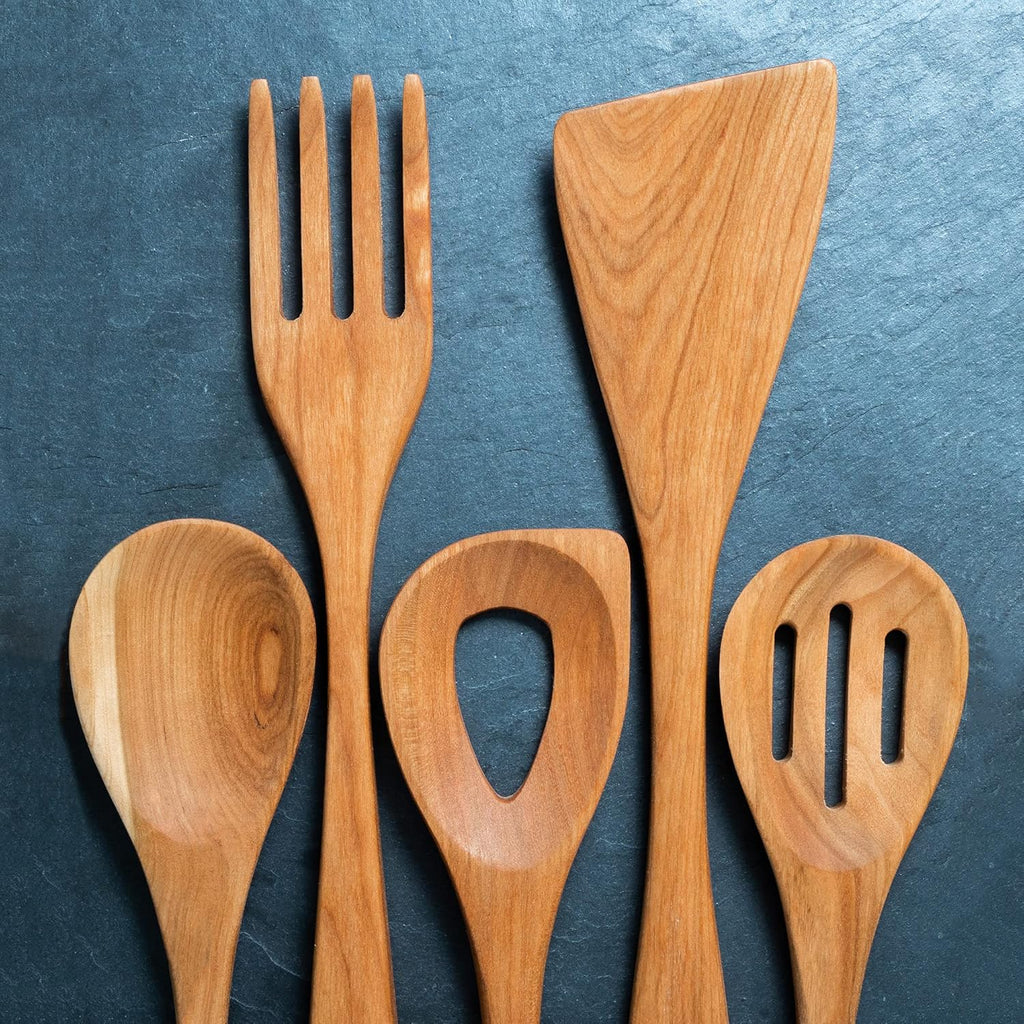 Cast Iron 5 Piece Kitchen Utensil Set with Wooden Cooking Utensils U48829
