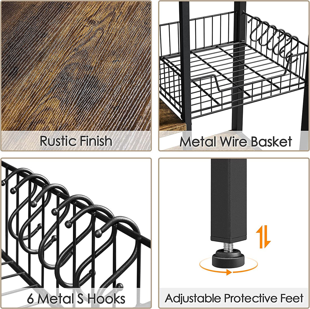 Rustic Brown 5-Tier Bakers Rack with Power Outlet O74112