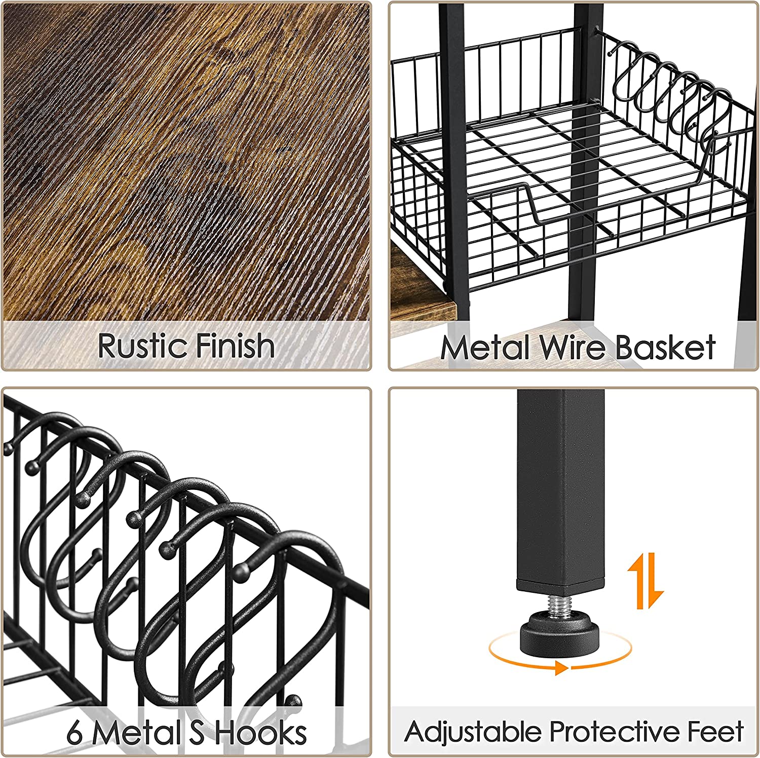 Rustic Brown 5-Tier Bakers Rack with Power Outlet O74112
