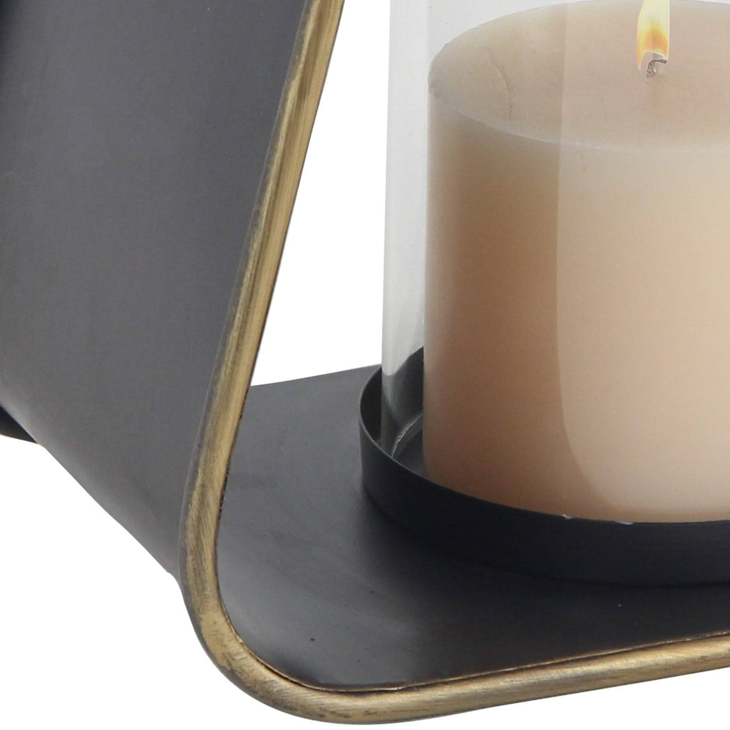Black Iron and Glass Candle Lantern Q781
