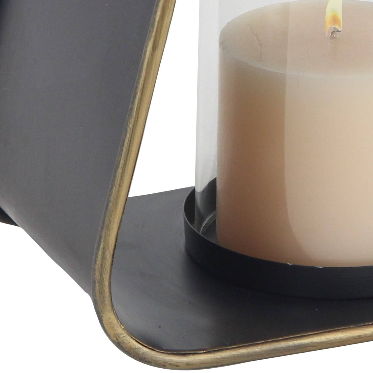 Black Iron and Glass Candle Lantern Q781