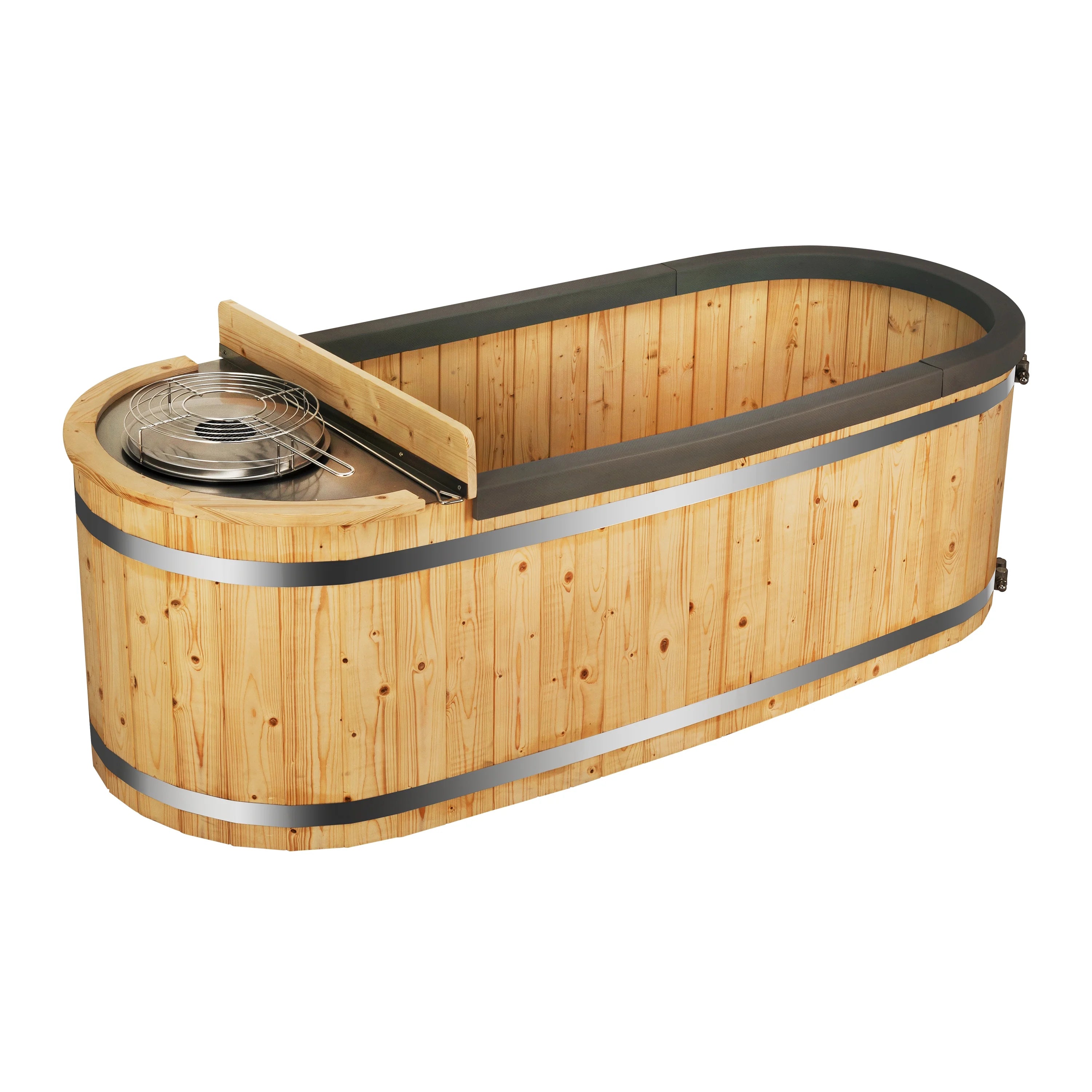 Natural Pine Wood Hot Tub 2 Persons 132 Gallons with Charcoal Stove X8610