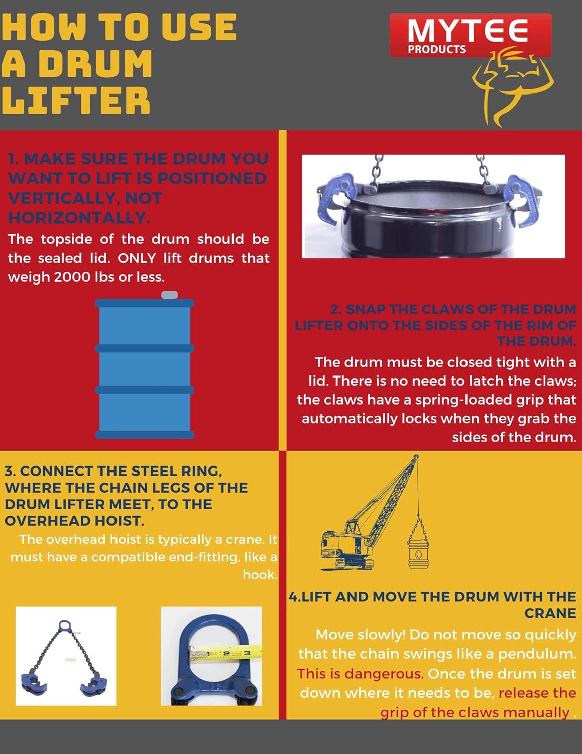 Chain Drum Lifter 2000 lbs WLL Vertical Hoist Self Locking J6863