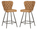 Camel Leather Tufted Swivel Counter Stool Set of 2 Z8254