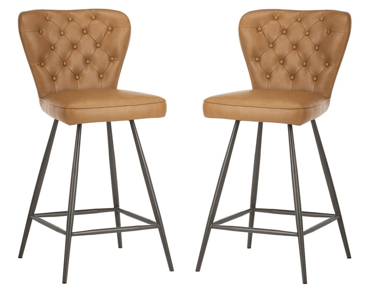 Camel Leather Tufted Swivel Counter Stool Set of 2 Z8254