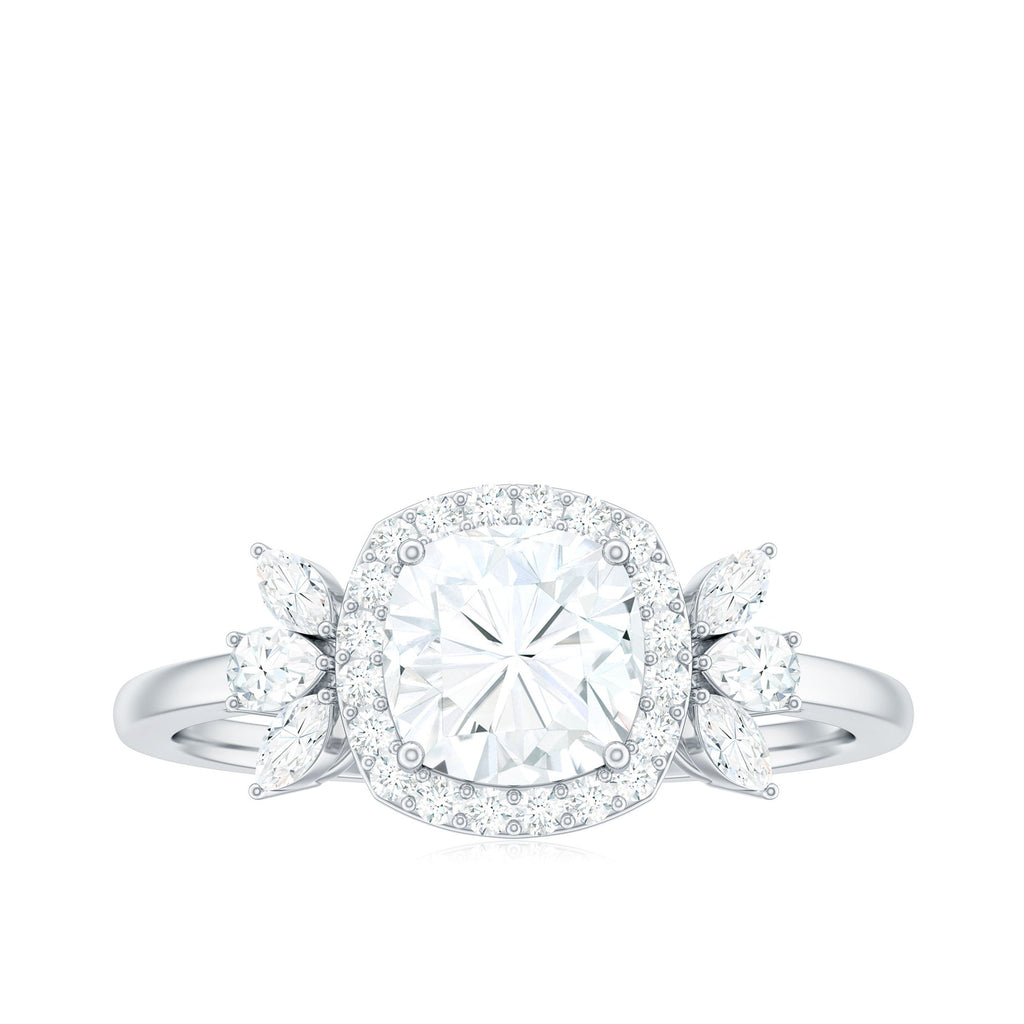 14K White Gold Cushion Cut Moissanite Halo Engagement Ring X7997
