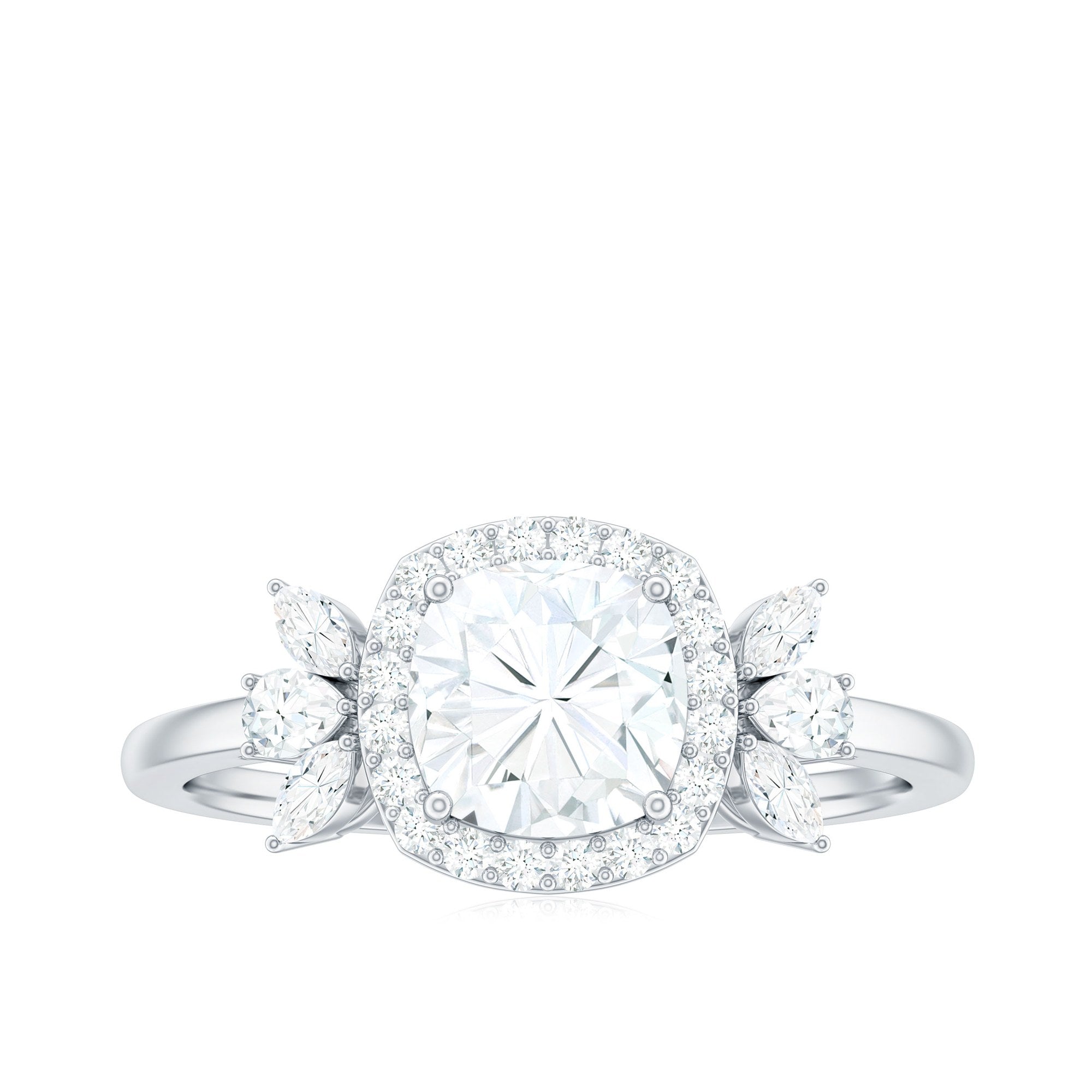 14K White Gold Cushion Cut Moissanite Halo Engagement Ring X7997