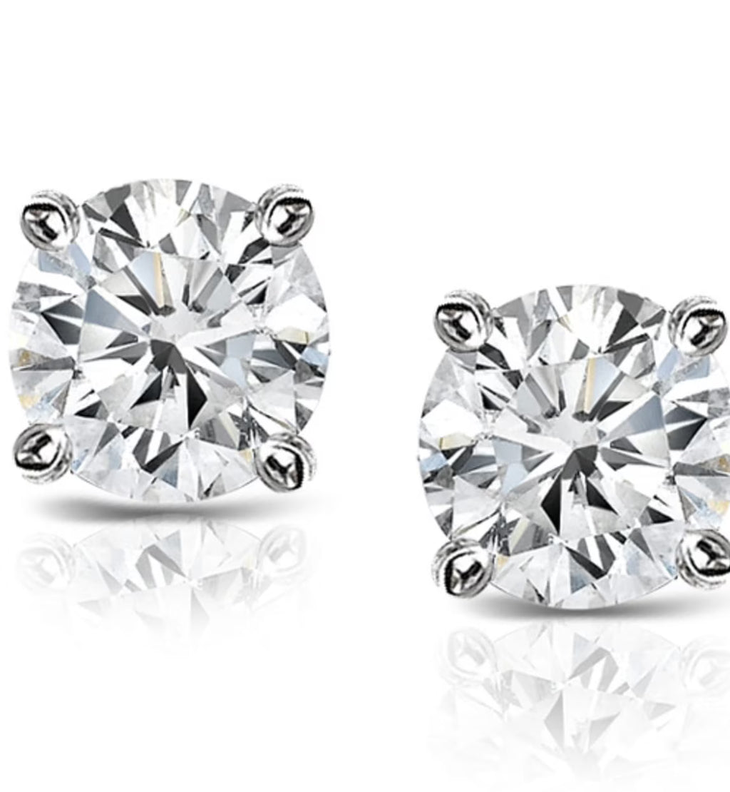 14kt White Gold 1.00ct TDW Round-Cut Diamond Solitaire Stud Earrings F99335