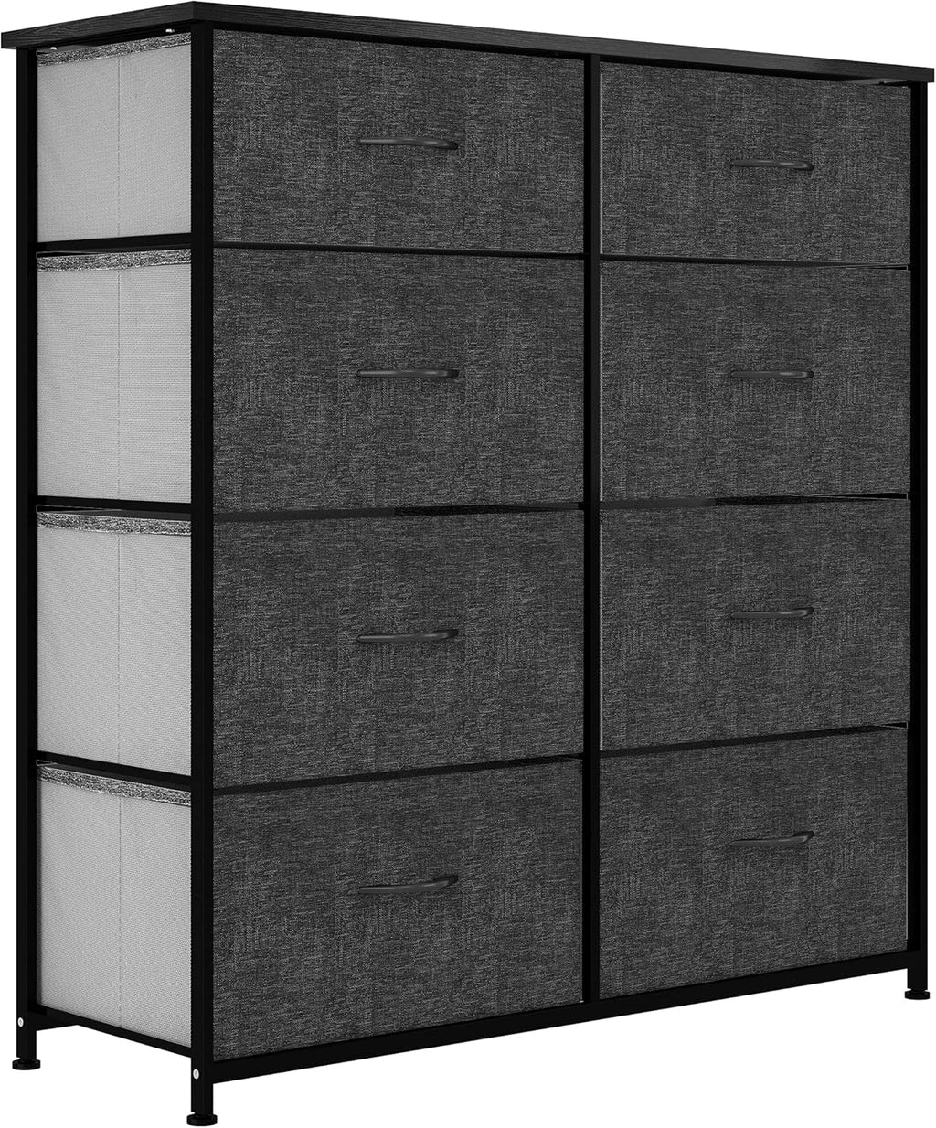 Charcoal 8 Drawer Fabric Dresser with Steel Frame and Wooden Top D181
