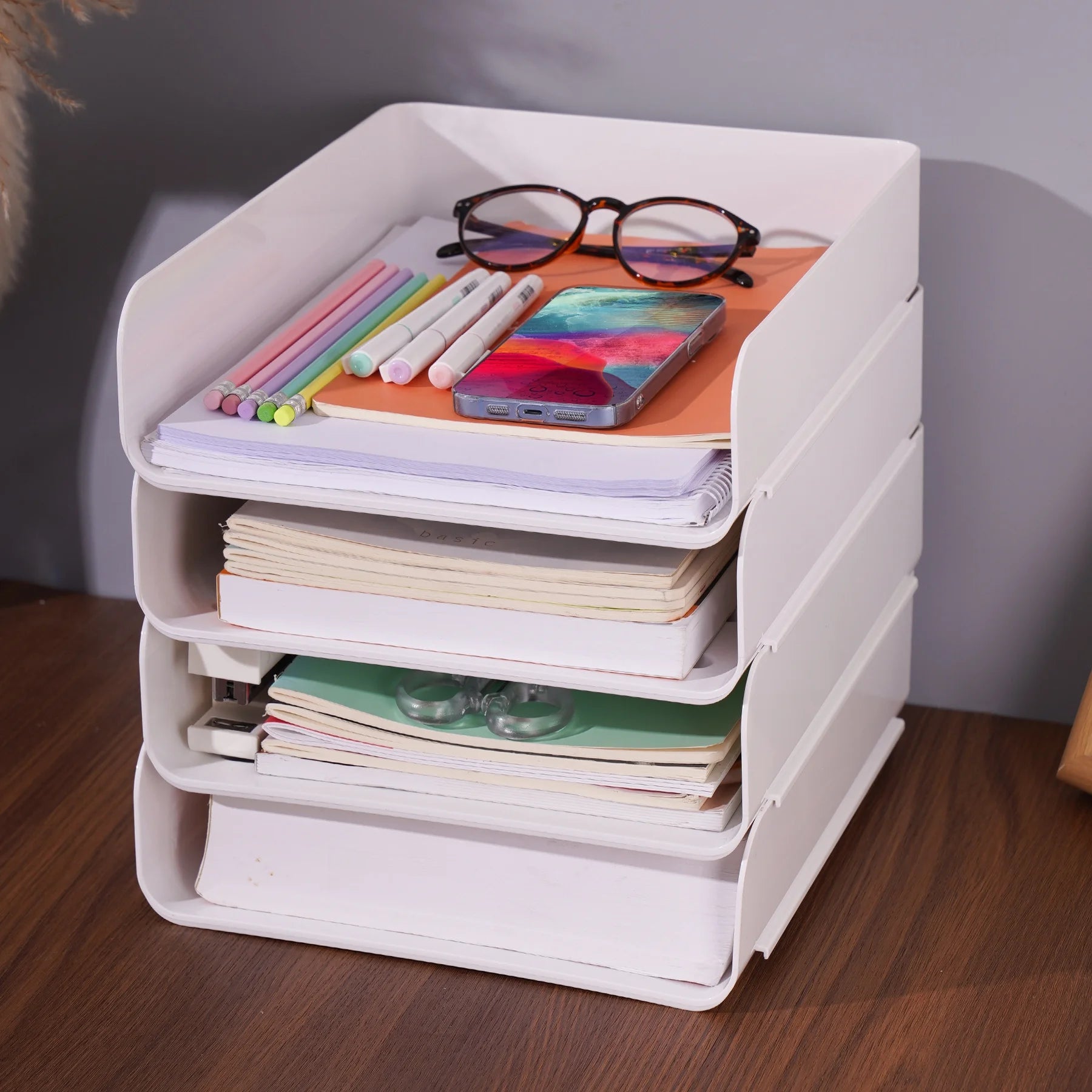 White Stackable Desk Letter Tray Set A3466