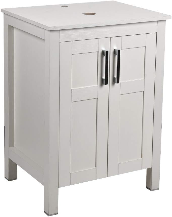 White 24 Inches Traditional Bathroom Vanity Set with Ocean Blue Glass Round Sink Top and 2-Door Cabinet P6170