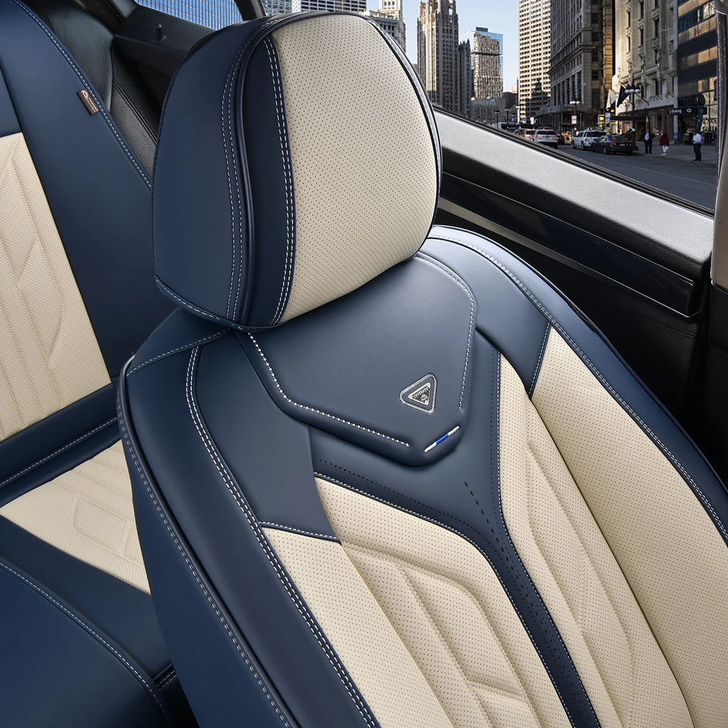 Blue&Beige 2Pcs Leather Car Seat Covers G9465