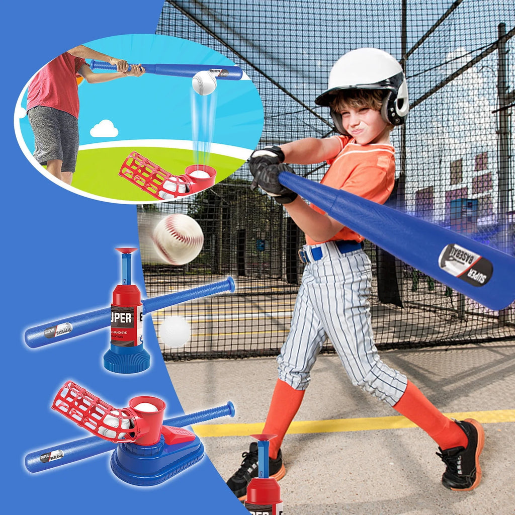 Automatic Launcher Baseball Bat Toys T-Ball Set with Baseball Bat and 3 Baseball Z756