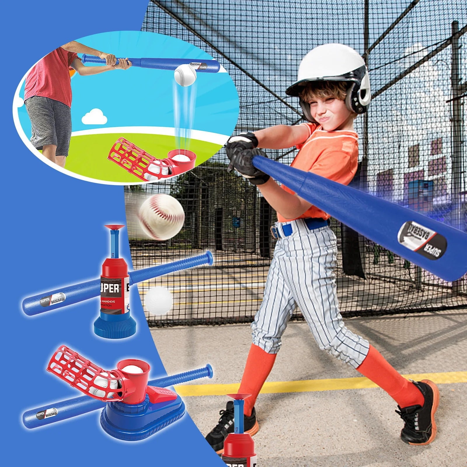 Automatic Launcher Baseball Bat Toys T-Ball Set with Baseball Bat and 3 Baseball Z756