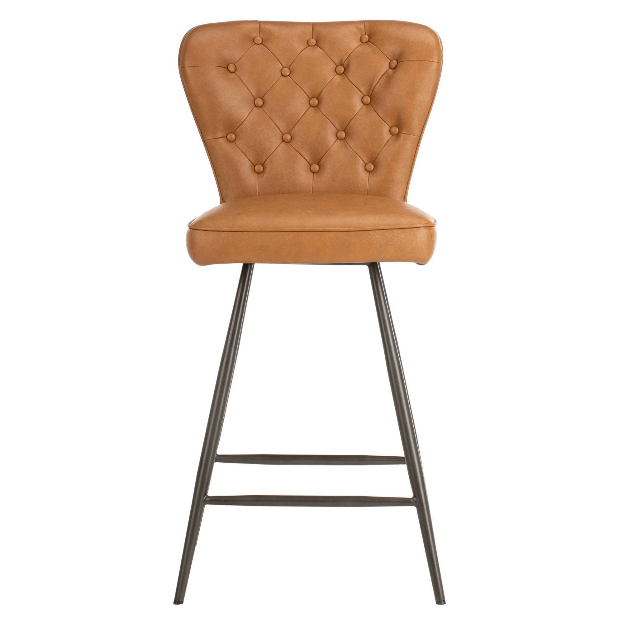Camel Leather Tufted Swivel Counter Stool Set of 2 Z8254