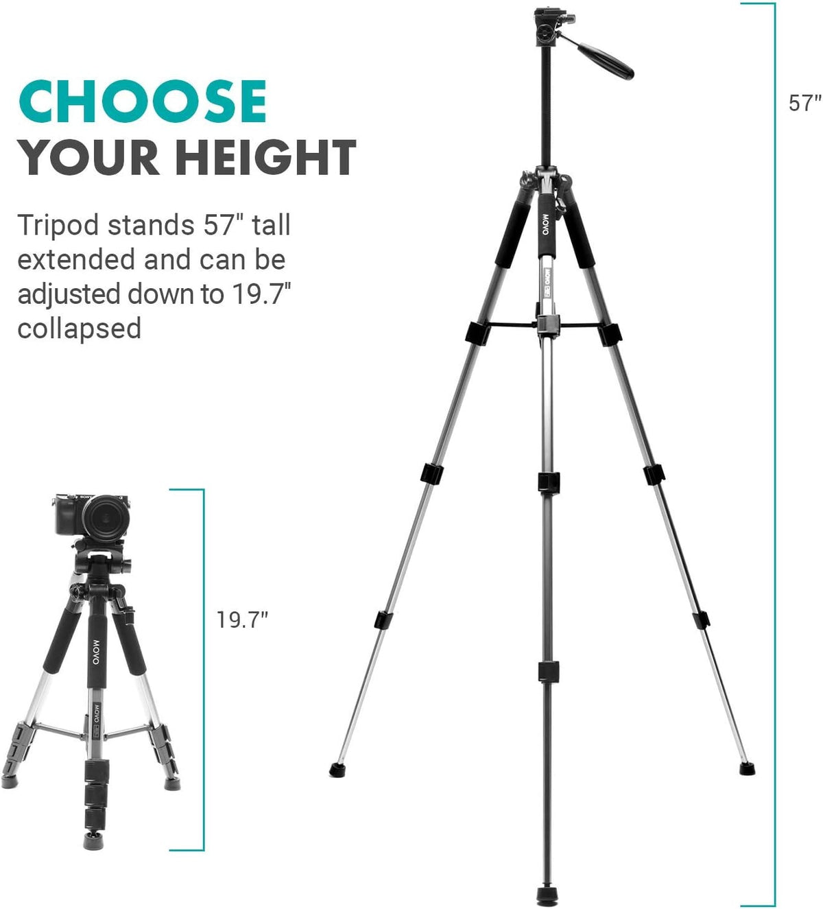 Vlog Kit with Adjustable Mobile Phone Holder and Camera Tripod, 57 Lightweight Tripod, Pack of 2 D45381