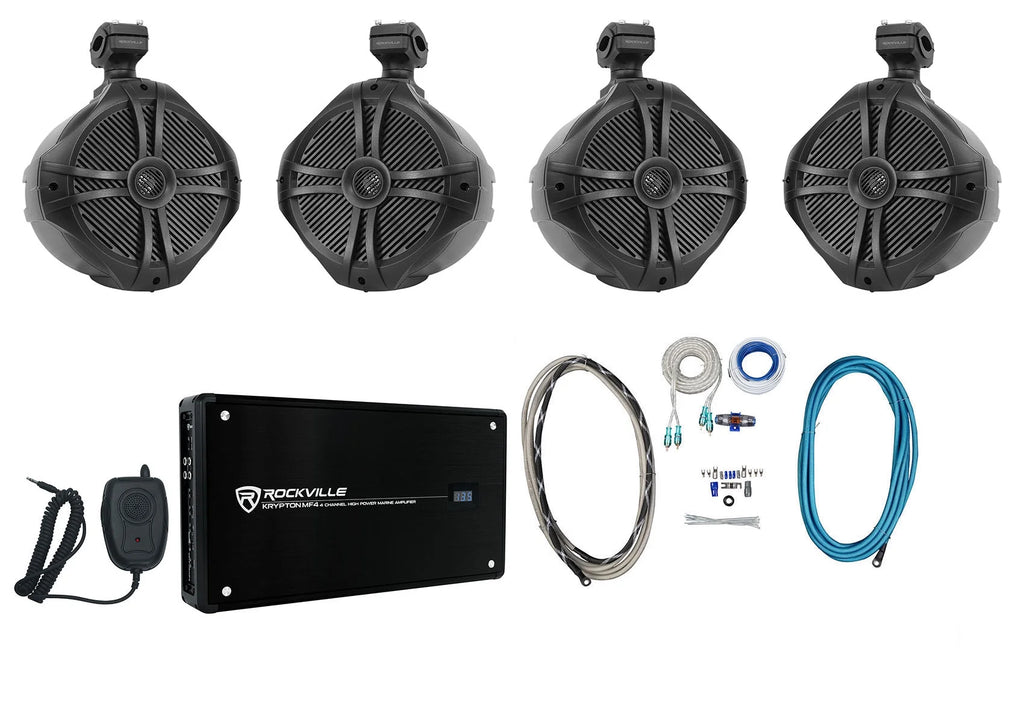 8" Wakeboard Marine Speakers with 4 Channel Amplifier and Amp Kit W733762