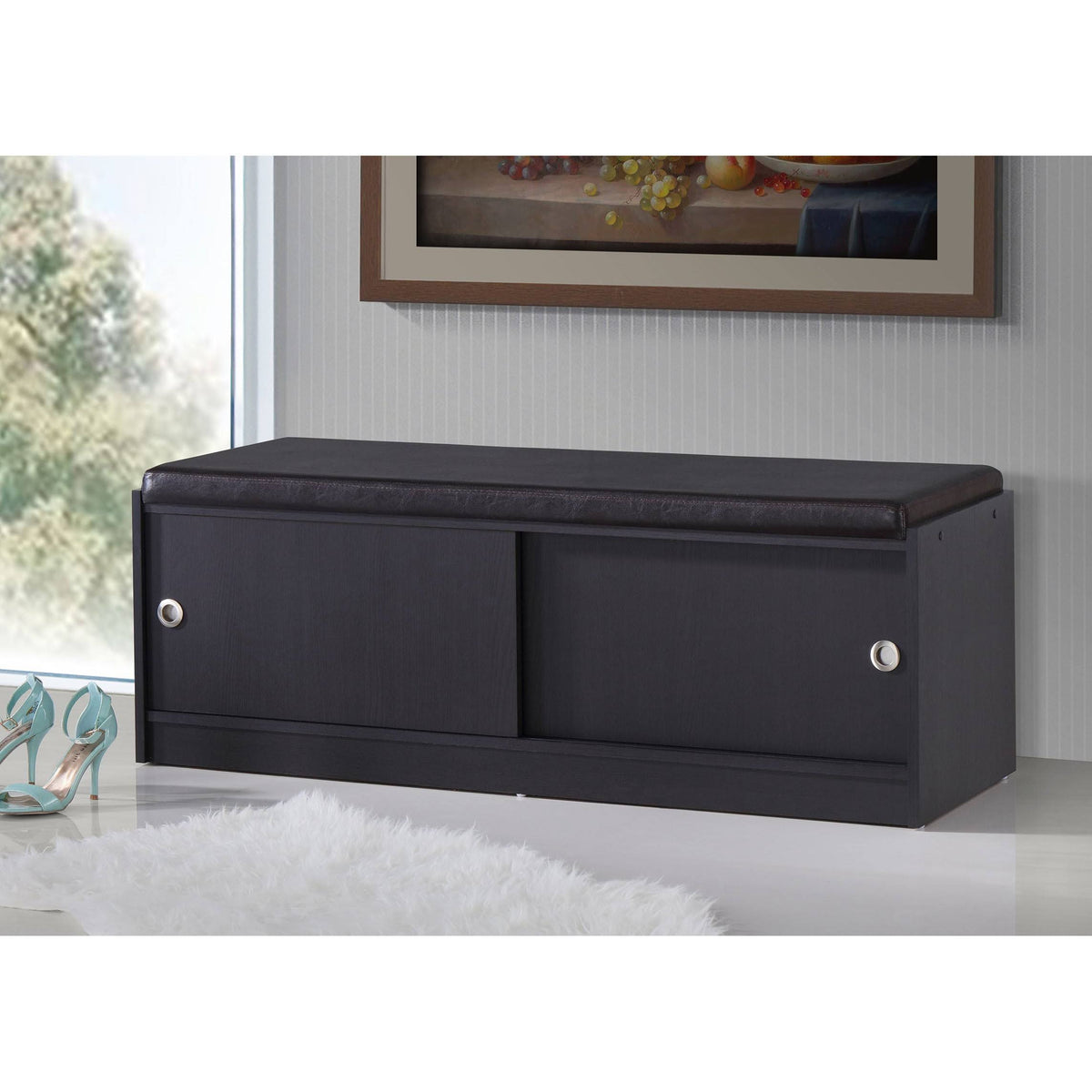 Dark Brown Wood Storage Bench Organizer U107233
