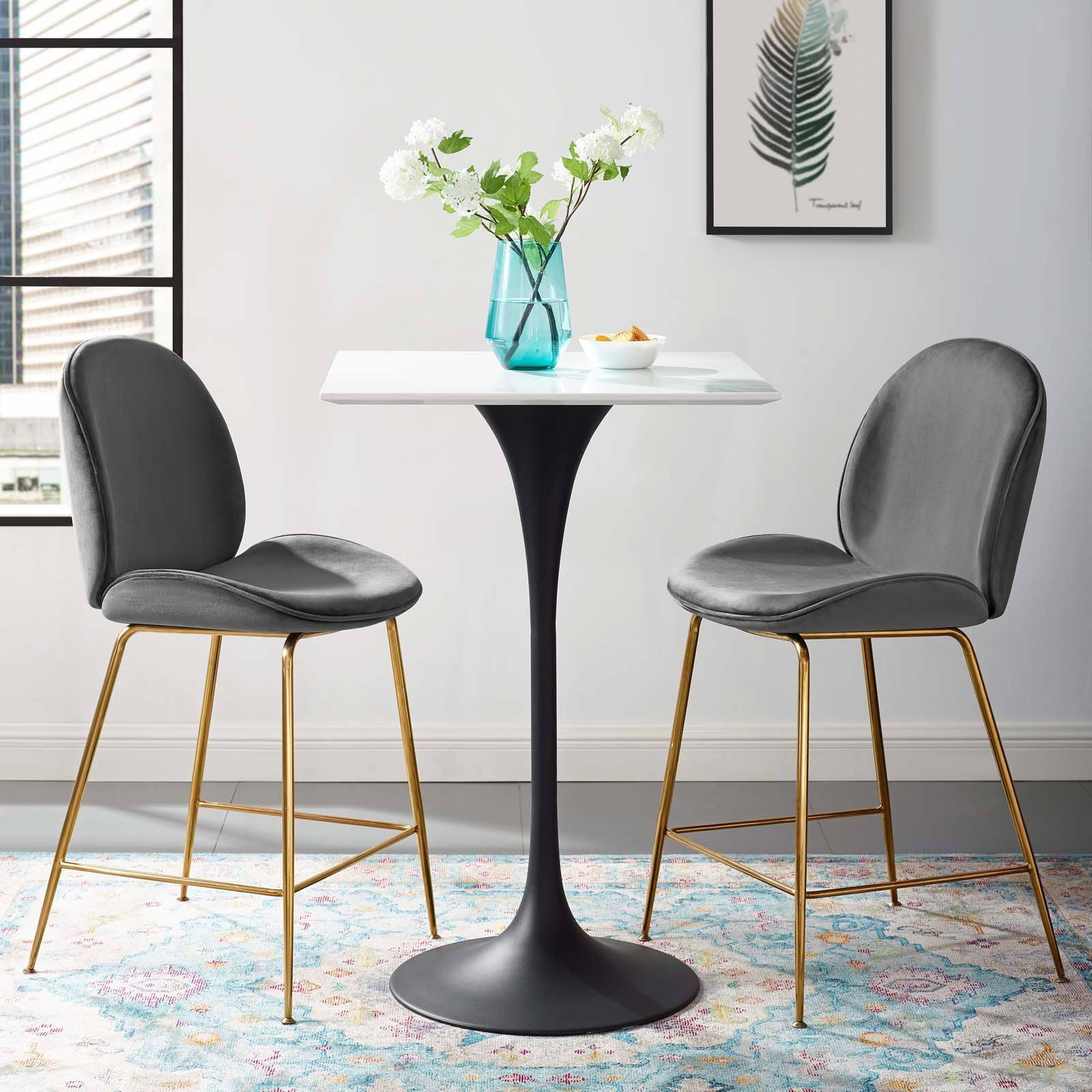 Black White Square Wood Top Bar Table F13320