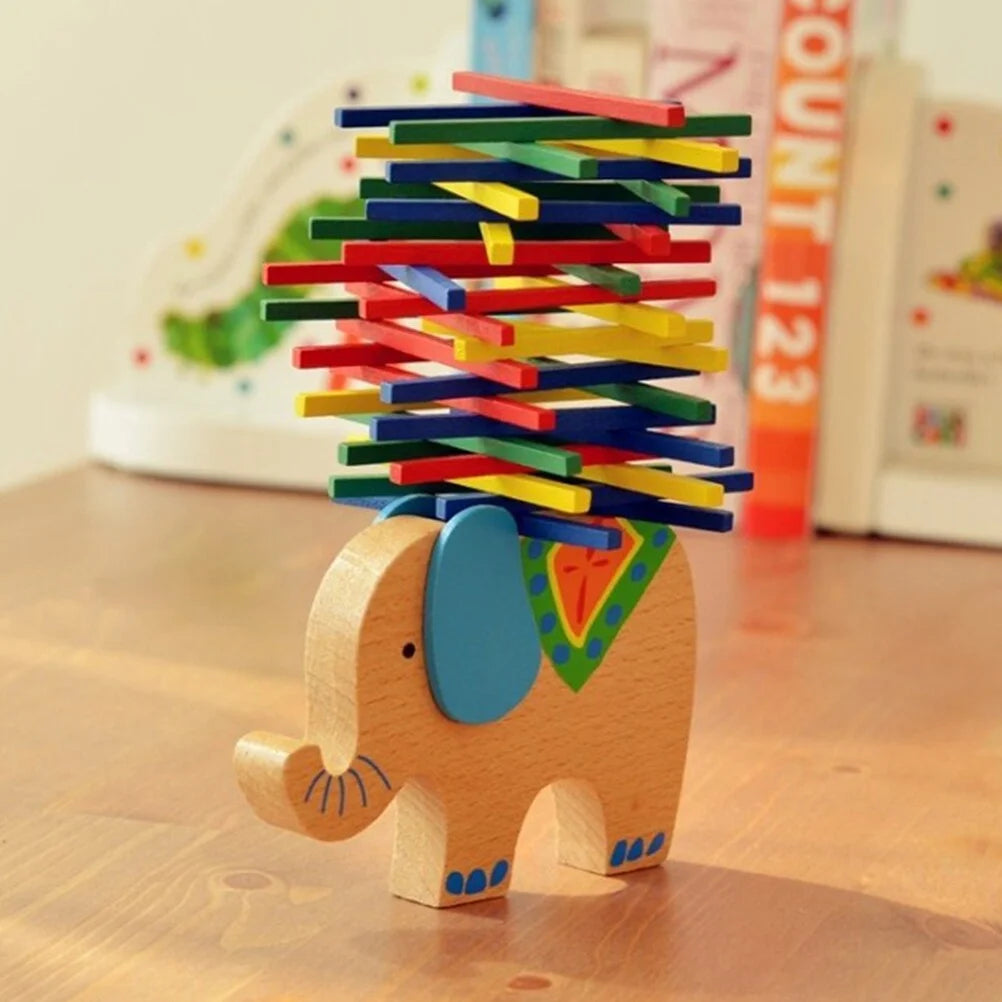 Wooden Stackable Building Blocks Set Balancing Games Playset Toys Educational Toys for Kids Children(Elephant) H288