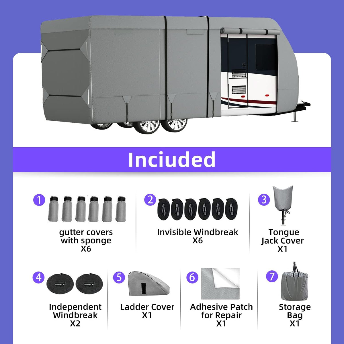 7 Layers Windproof Travel Trailer Cover with Tongue Jack Cover K1726