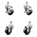 3 inch Phenolic Wheel Swivel Threaded Stem Caster Set 2 Brakes T7963