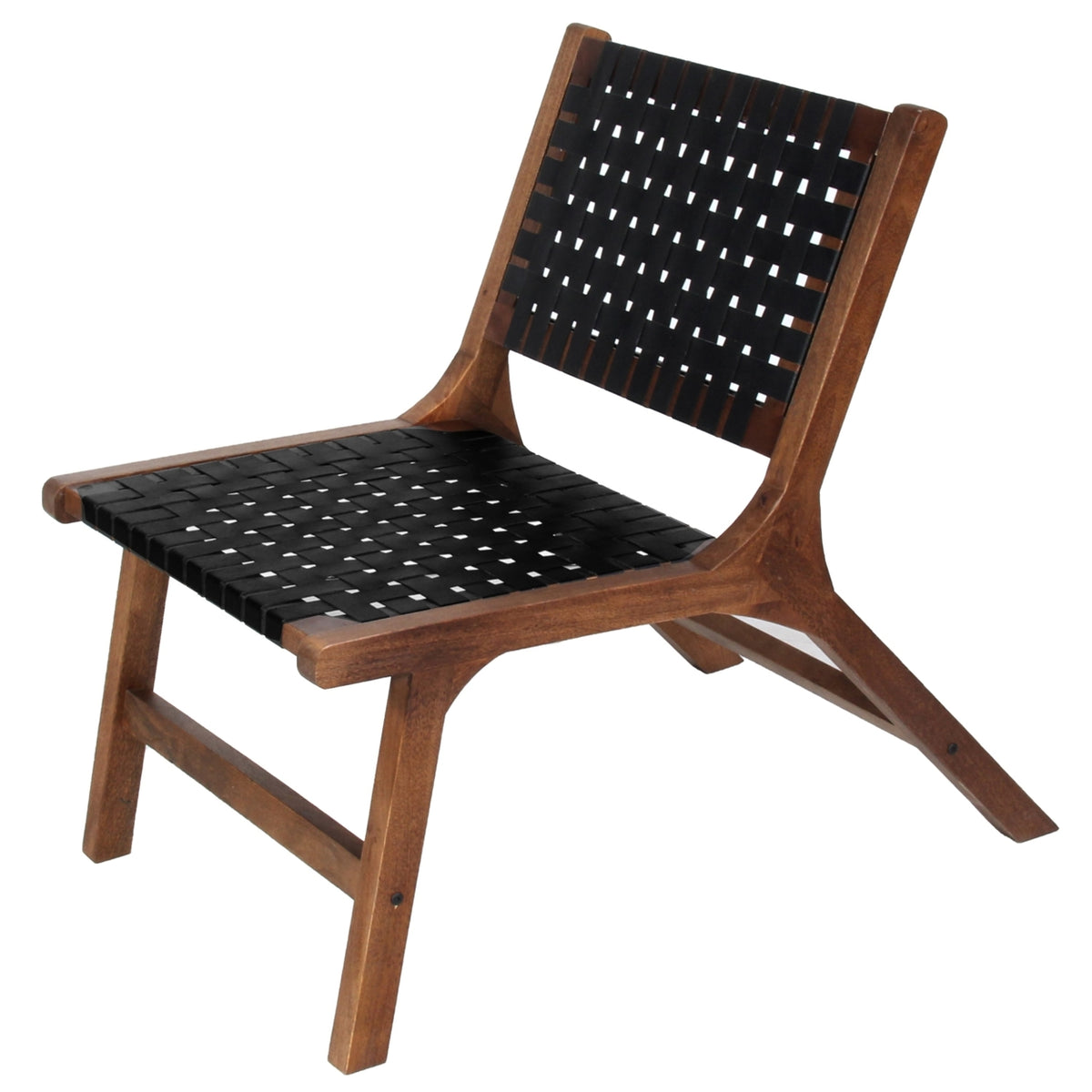 Walnut Brown Mango Wood Accent Chair with Woven Genuine Leather Seat L93738