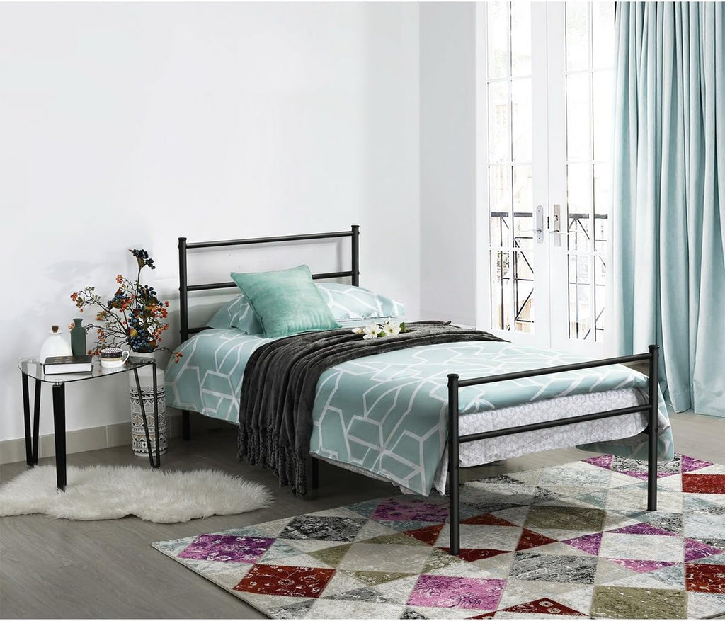 Black Metal Twin Size Bed Frame with Headboard and Footboard B78607