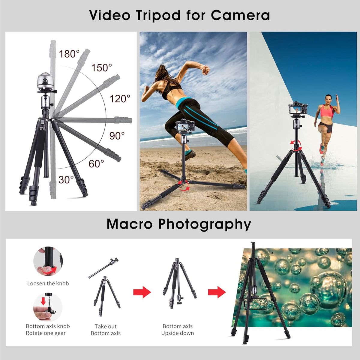 Compact Aluminum Camera Tripod 62 with 360 Degree Ball Head F352