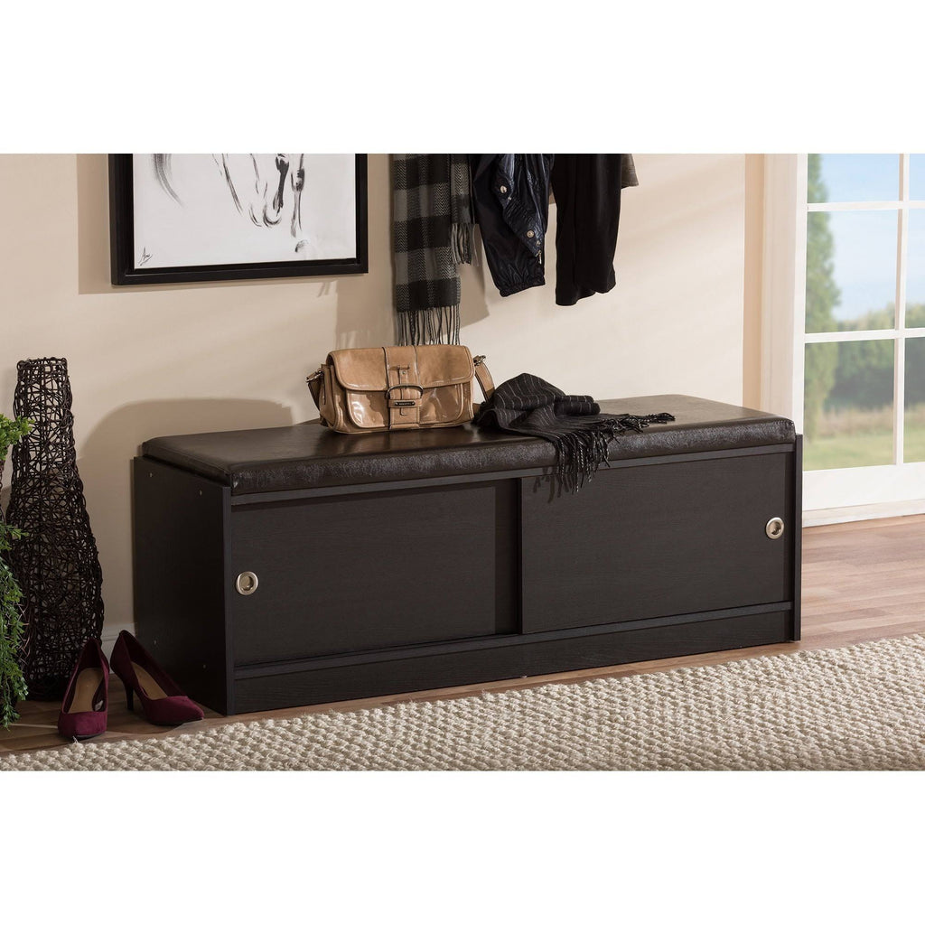 Dark Brown Wood Storage Bench Organizer U107233