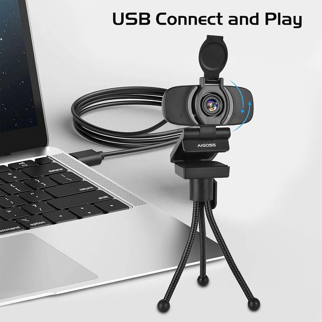 Black Webcam with Microphone and Tripod Stand G362