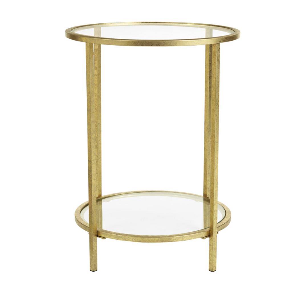 Round Gold Leaf Metal and Glass Accent Table F194144