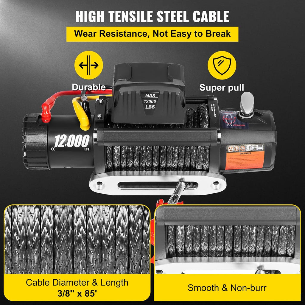 12000lbs Electric Winch with Synthetic Rope and Wireless Remote Control S81348