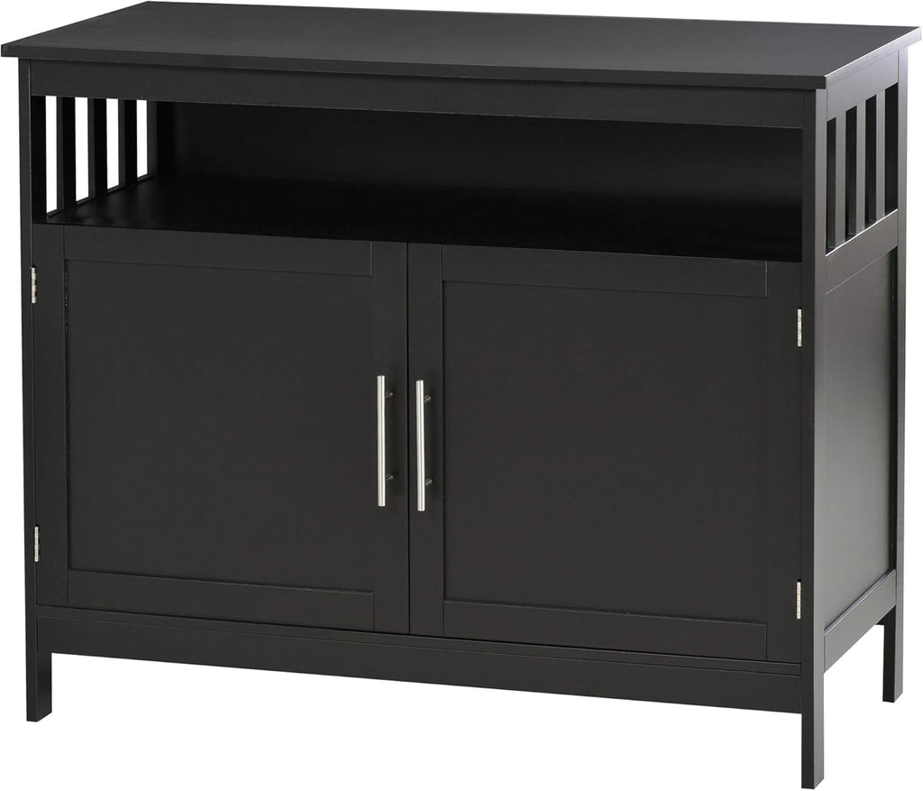 Black Wooden Kitchen Console Table with 2-Level Cabinet and Open Shelf H987