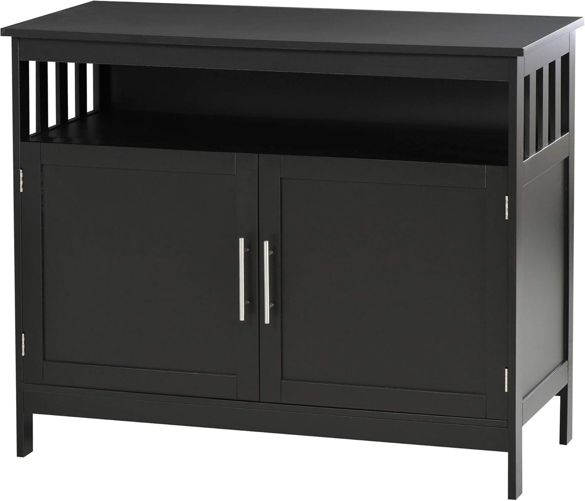 Black Wooden Kitchen Console Table with 2-Level Cabinet and Open Shelf H987