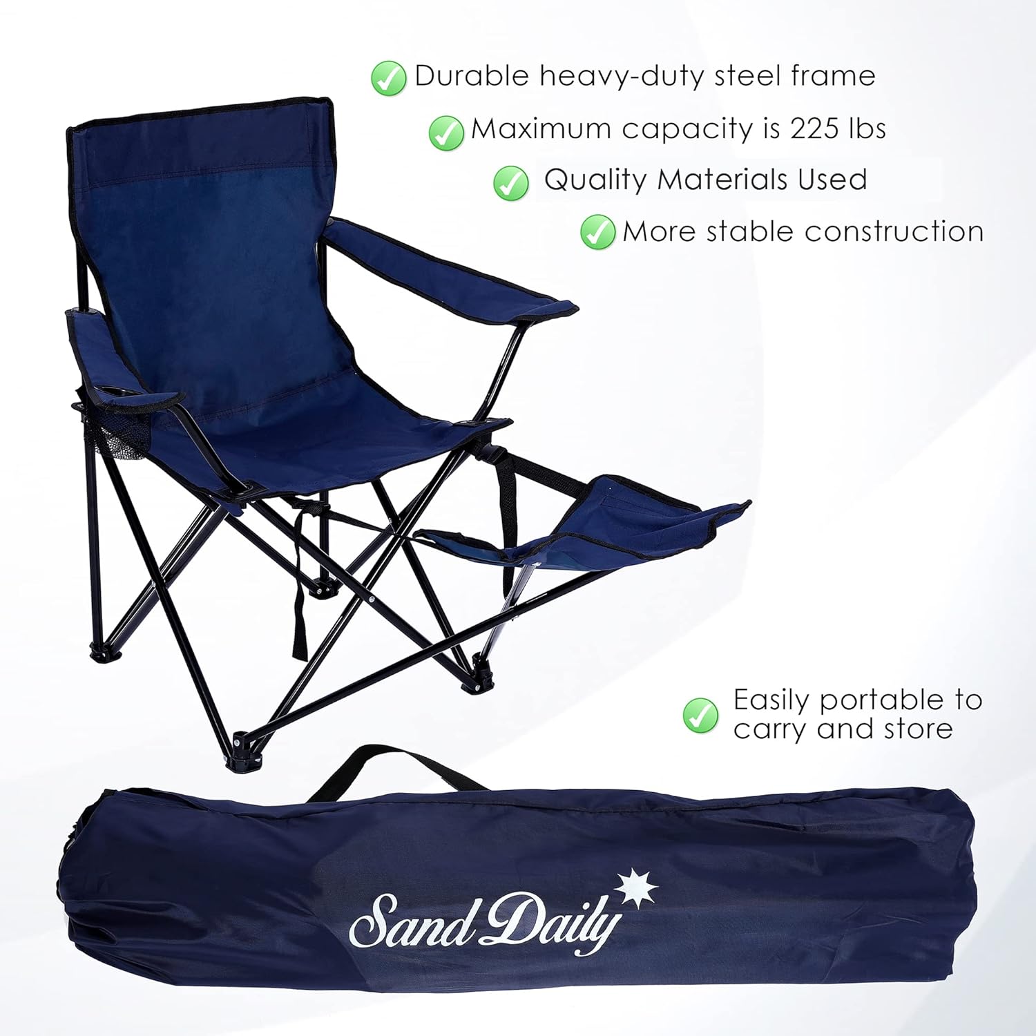 Portable Camping Chair with Footrest Mesh Folding Reclining Chair Steel Frame Padded Arm Chair Q93713