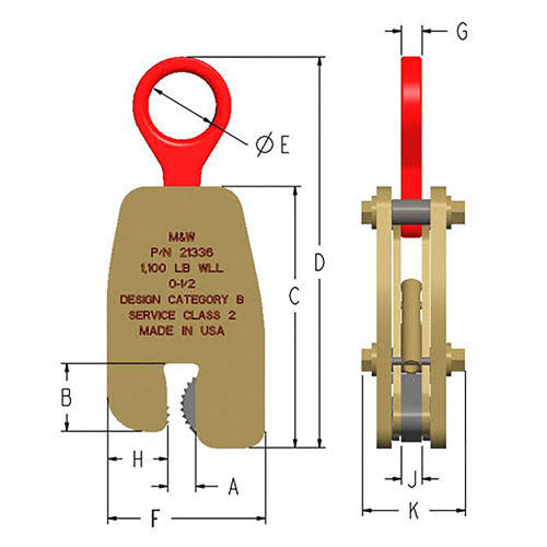 Vertical Plate Clamps Lifting Attachment 2200 lb. Capacity K95531