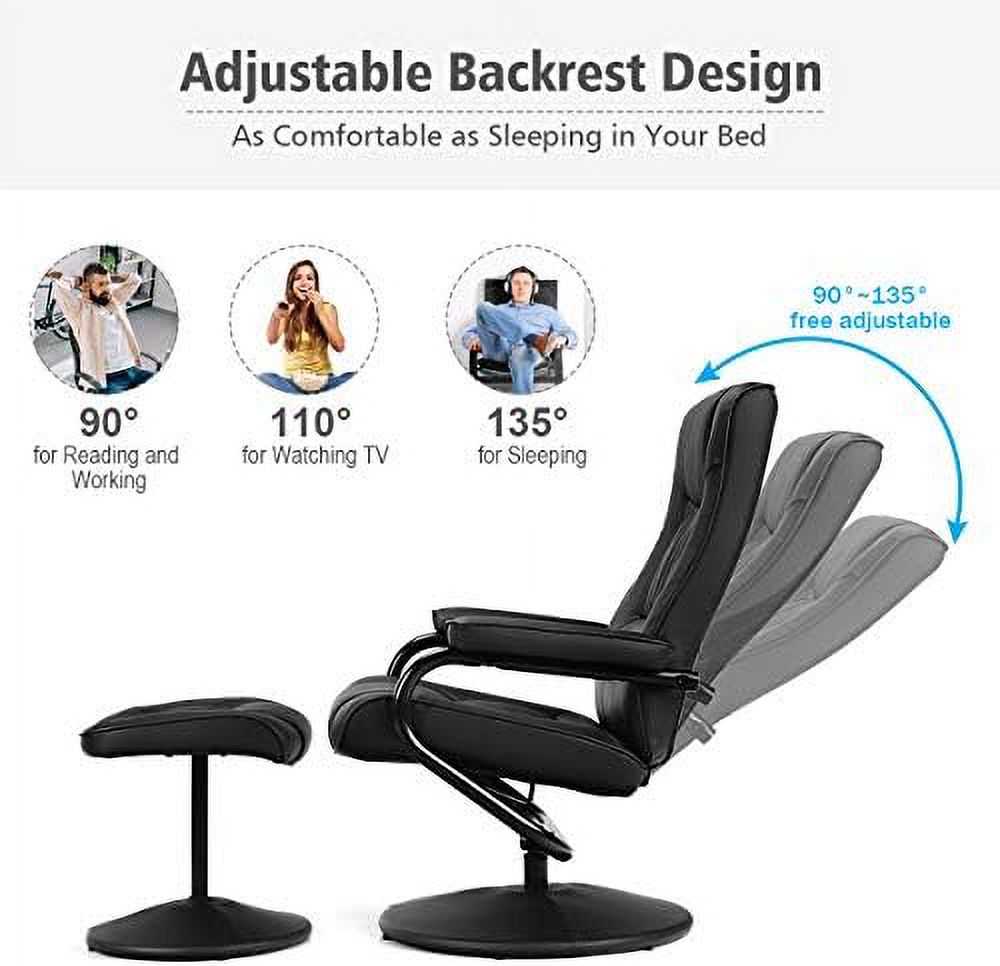Black PU Leather Swivel Recliner Chair with Ottoman O961066