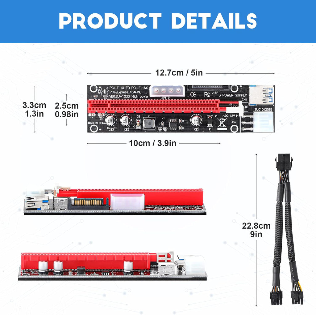 12 Pieces PCI-e Riser Express Cable Set 1X to 16X GPU Adapter Extension Cable USB 3.0 Braided Sleeved Cable P849352
